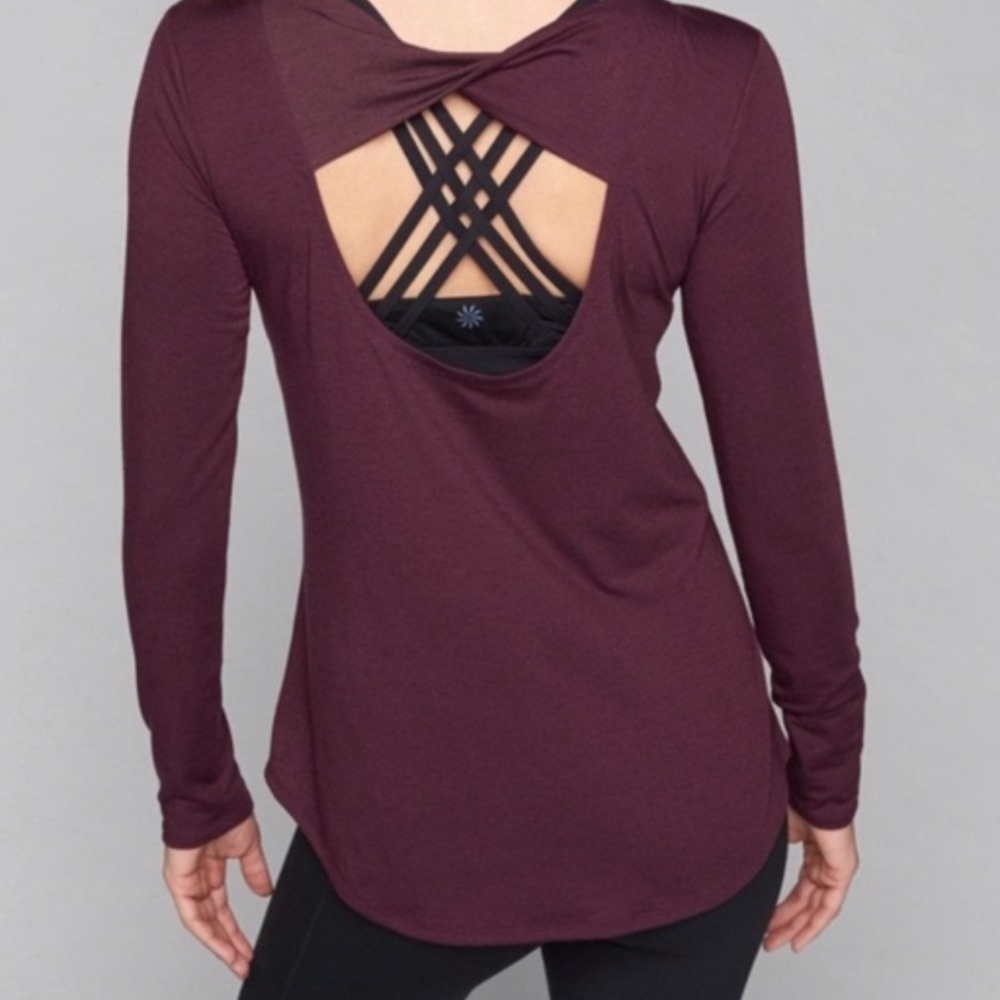 Athleta Open Back Long Sleeve Top Burgundy-merlot